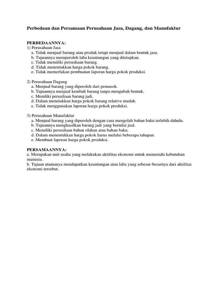 Perbedaan Dan Persamaan Perusahaan Jasa | PDF