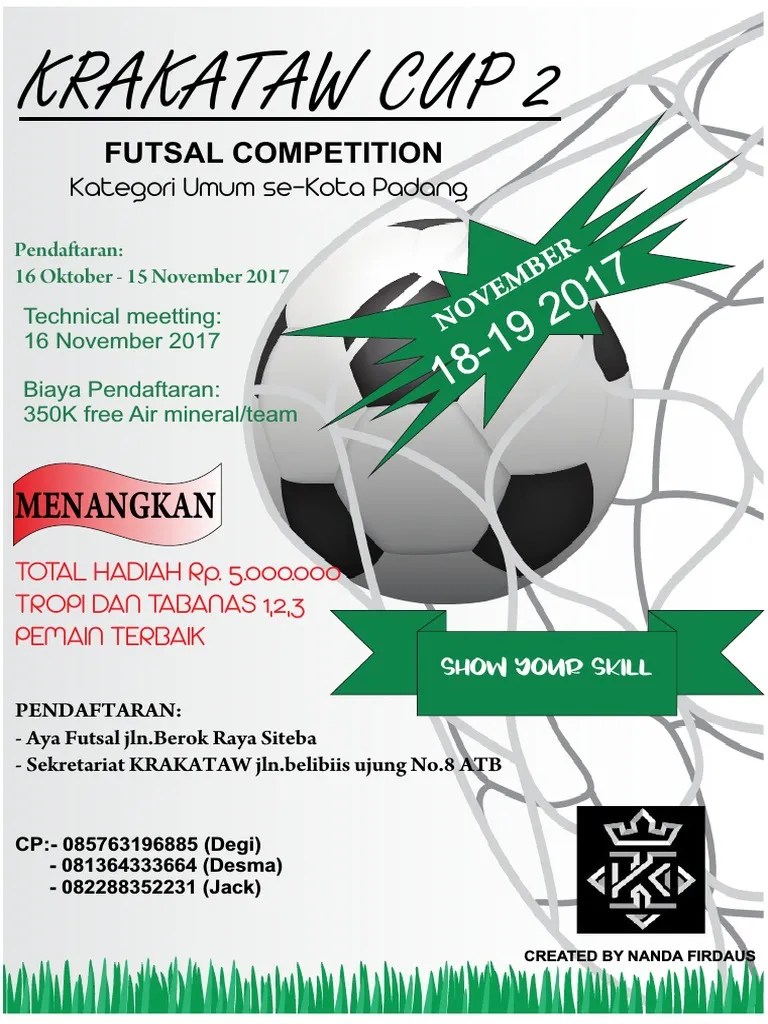 Soccer futsal tournament flyer poster. Sample Pamflet Turnamen Futsal
