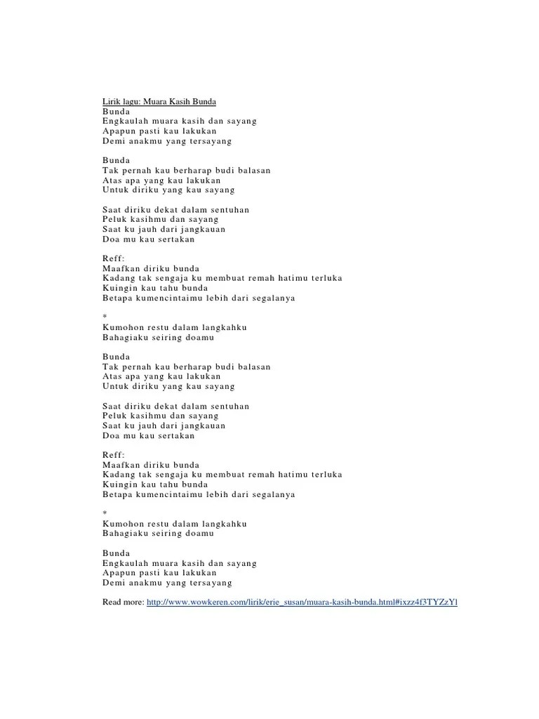 Lirik Lagu Bunda Ku Tersayang