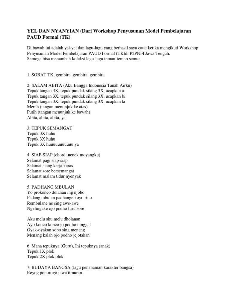15 macam tepuk tangan yel yel pramuka dan tepuk anak paud tk. Yel Dan Nyanyian Pdf