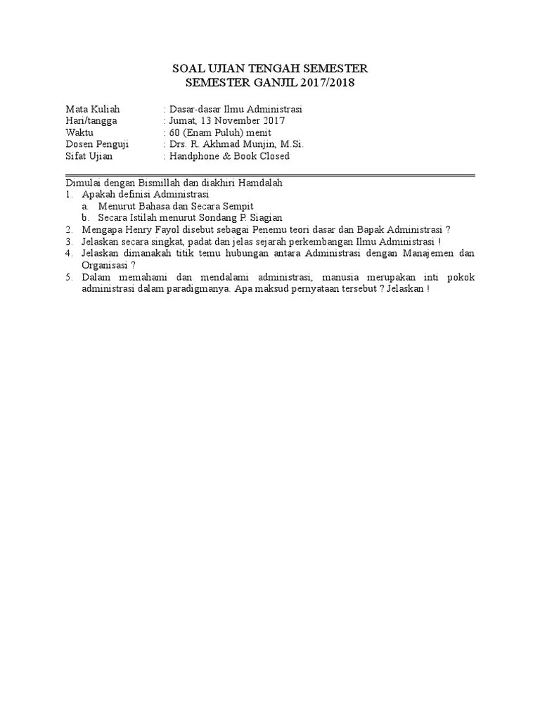 Download soal ujian uas ut pgsd semester 4 pdf lengkap dengan kunci. Kumpulan Soal Ujian Mata Kuliah Teori Administrasi Negara Doc Beinyu Com