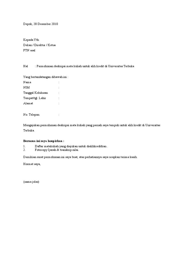6.3 contoh perhitungan pengambilan sks di semester pendek. Surat Permohonan Deskripsi Mata Kuliah Pdf