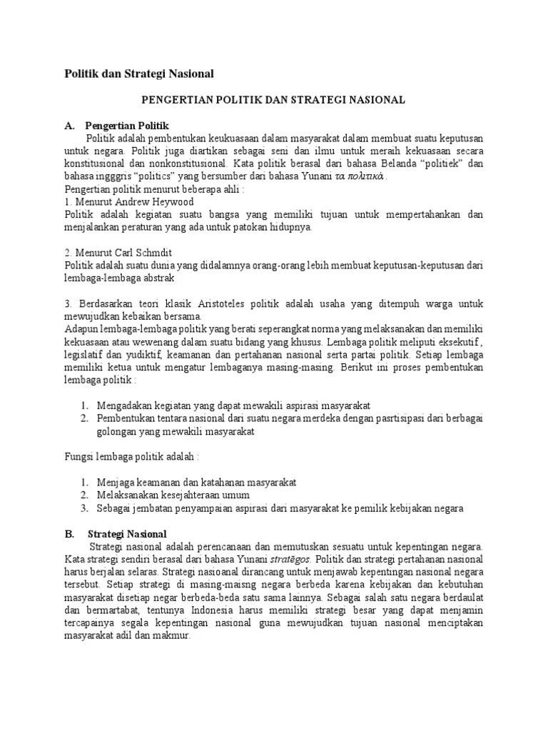 Politik Dan Strategi Nasiona1 Gundhadarmaa | PDF