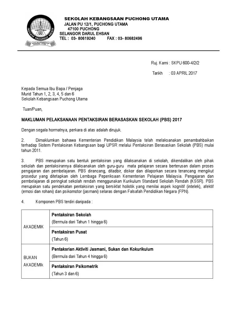 Contoh Surat Makluman Kepada Ibu Bapa  Contoh Surat Makluman Aktiviti