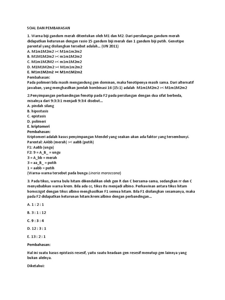 Melakukan percobaan simulasi mekanisme gagal berpisah dan gen letal. Soal Dan Pembahasan Genetika Pdf