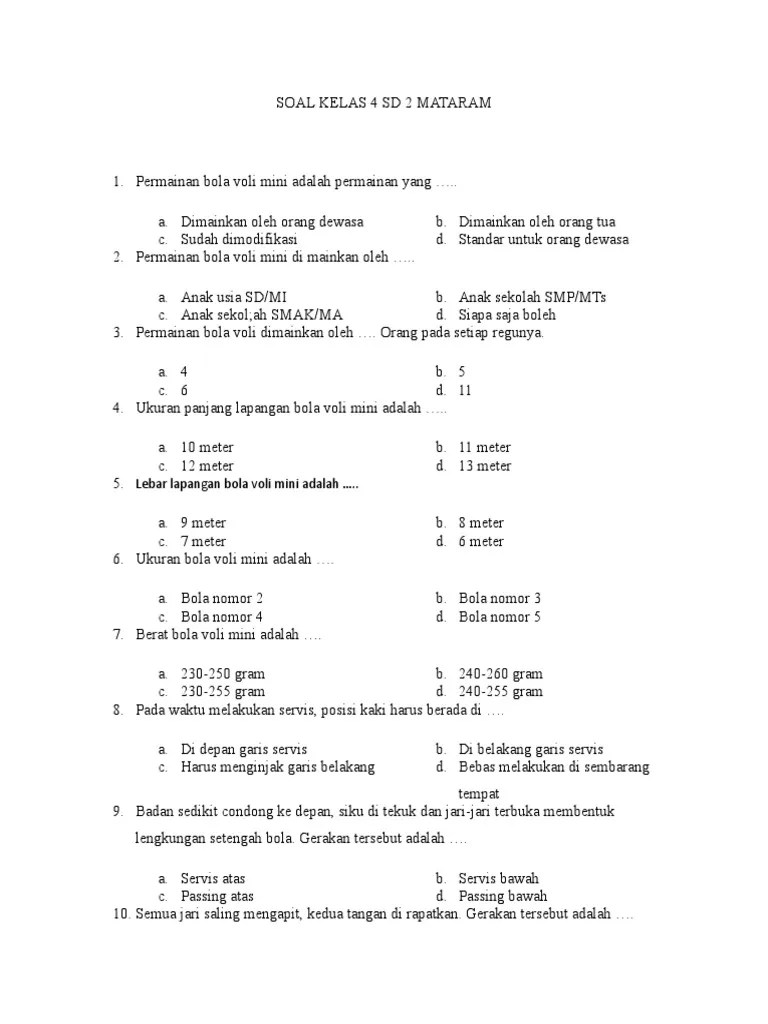 Soal Kelas 4 SD 2 Mataram | PDF