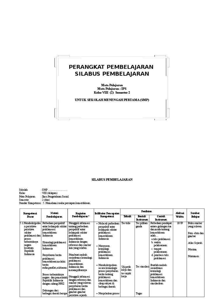 Silabus kelas 3 semester 1 dan semester 2 kurikulum 2013 revisi 2018, pada dasarnya dalam melaksanakan suatu kegiatan pembelajaran perlu adanya suatu rencana pembelajaran, hal ini berguna sebagai acuan atau langkah awal sebelum memulai proses pembelajaran. Contoh Silabus Ips Kelas 8 Kunci Soal