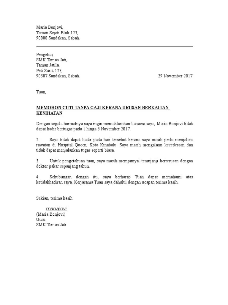 Surat yang resmi biasanya ditujukan kepada suatu instansi. Memohon Cuti Tanpa Gaji 4upload