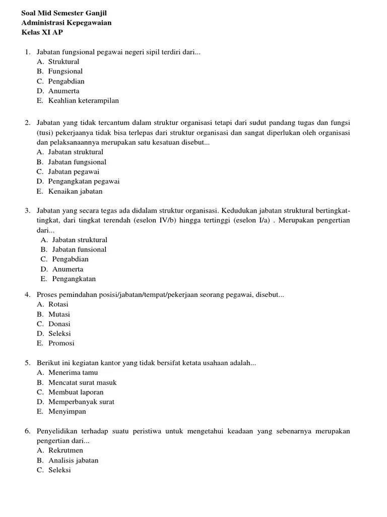 Soal Mid Semester Ganjil. MC. WORD | PDF