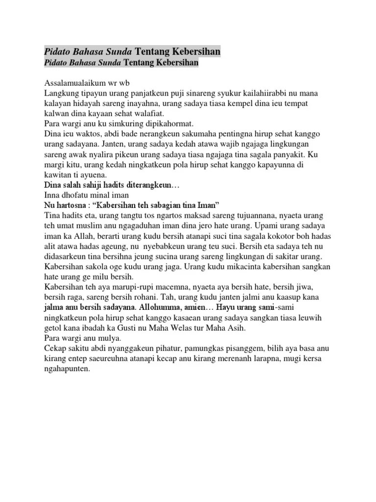 Pidato Bahasa Sunda Tentang Kebersihan | PDF