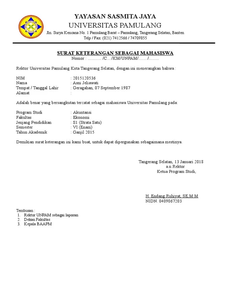 Dimohon setelah mengajukan surat keterangan aktif kuliah, segera konfirmasi via whatsapp dengan cara click logo whatsapp di pojok kiri bawah. Surat Keterangan Sebagai Mahasiswa Pdf
