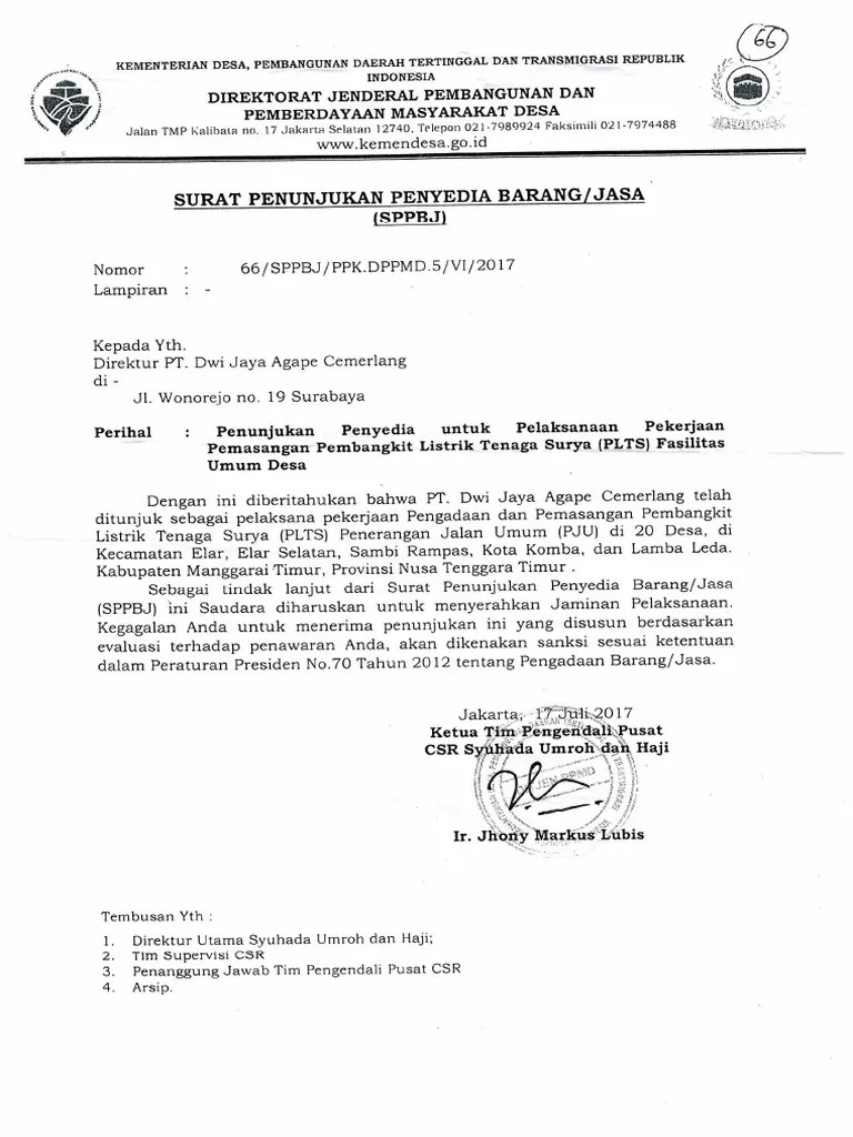 Dengan hormat, dengan ini kami menunjuk pt. Surat Penunjukan Penyedia Barang Jasa Pdf