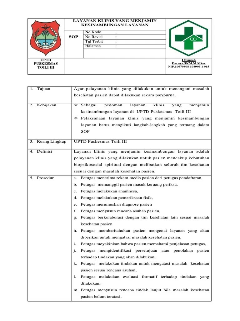 7.6.6.b.spo Layanan Klinis Yang Menjamin Kesinambungan Layanan | PDF