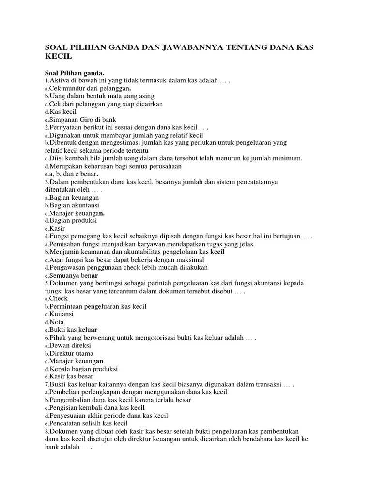 Soal pilihan ganda myob dan kunci jawaban guru galeri source: Soal Soal Materi Kas Kecil Pilihan Ganda Dan Jawabannya Jawabanku Id