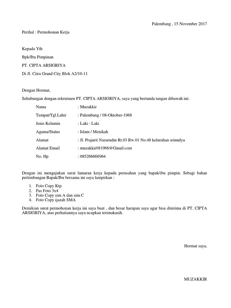 Contoh surat lamaran kerja simpel. Contoh Lamaran Kerja Simple