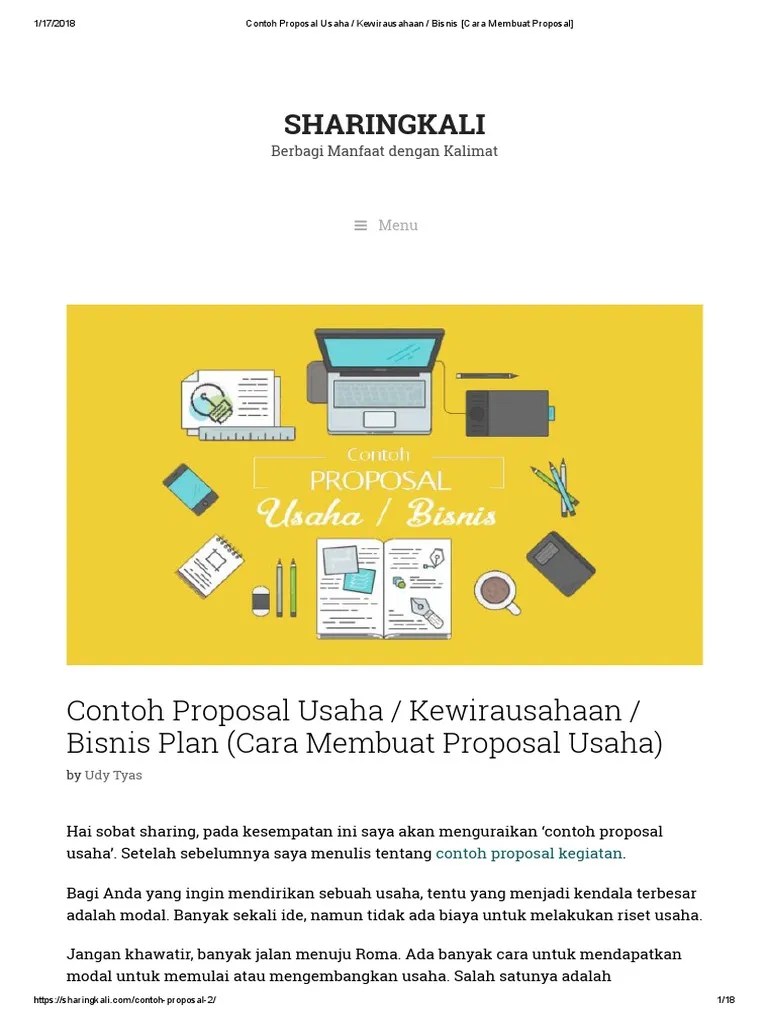 Contoh proposal usaha termasuk ke dalam jenis proposal non formal. Contoh Proposal Usaha _ Kewirausahaan _ Bisnis Cara Membuat Proposal