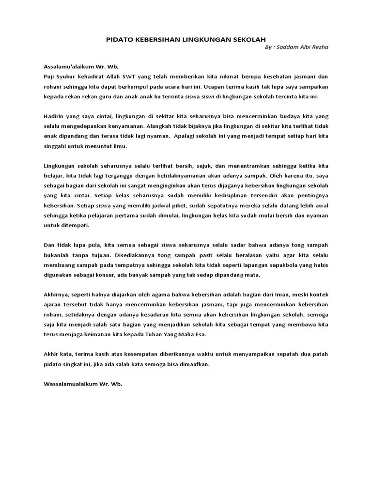 Contoh Teks Pidato Tentang Kebersihan Lingkungan Masyarakat - Berbagai Teks  Penting