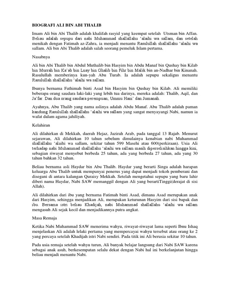 Biografi Ali Bin Abi Thalib | PDF