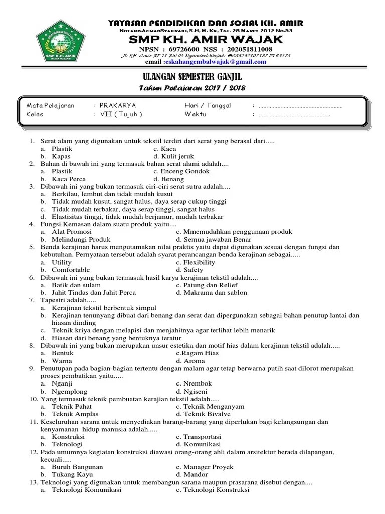 Contoh Soal Pilihan Ganda Tentang Kerajinan Tekstil – Goreng