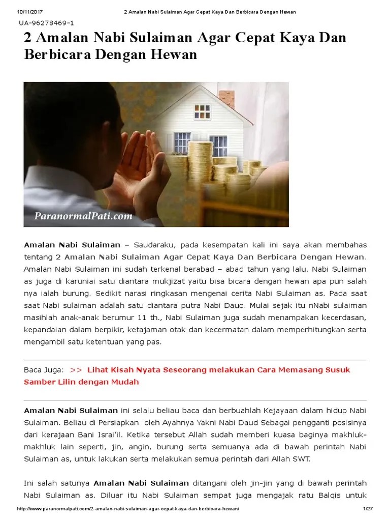 2 Amalan Nabi Sulaiman Agar Cepat Kaya Dan Berbicara Dengan Hewan | PDF