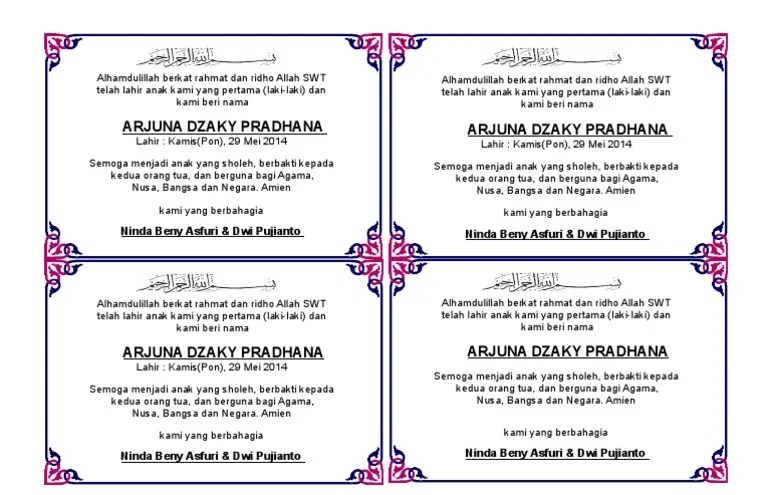 Kumpulan gambar tentang kartu ucapan aqiqah bayi perempuan, klik untuk melihat koleksi gambar lain di kibrispdr.org. Contoh Kartu Ucapan Aqiqah Bayi Pada Berkat Kotak Nasi 1