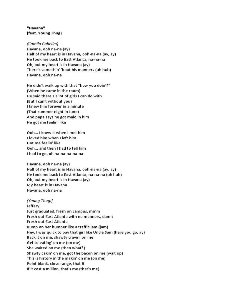 Lirik Lagu Havana Oh Nana Dan Terjemahan