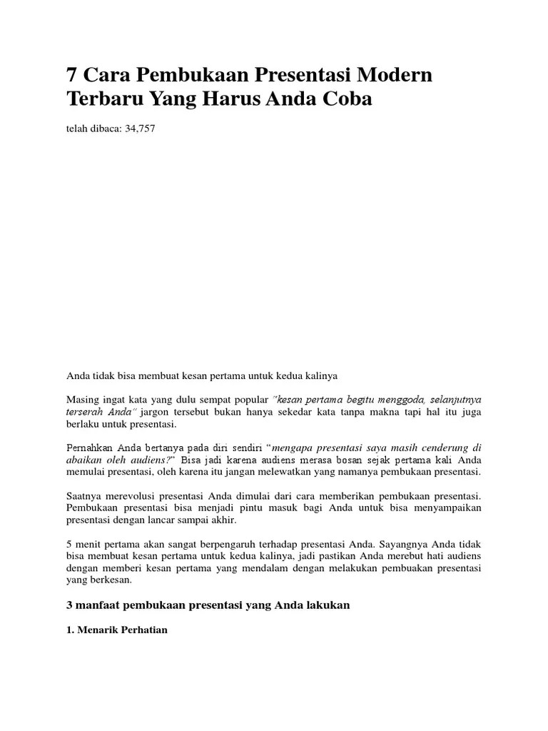 7 Cara Pembukaan Presentasi Modern Terbaru Yang Harus Anda Coba | PDF
