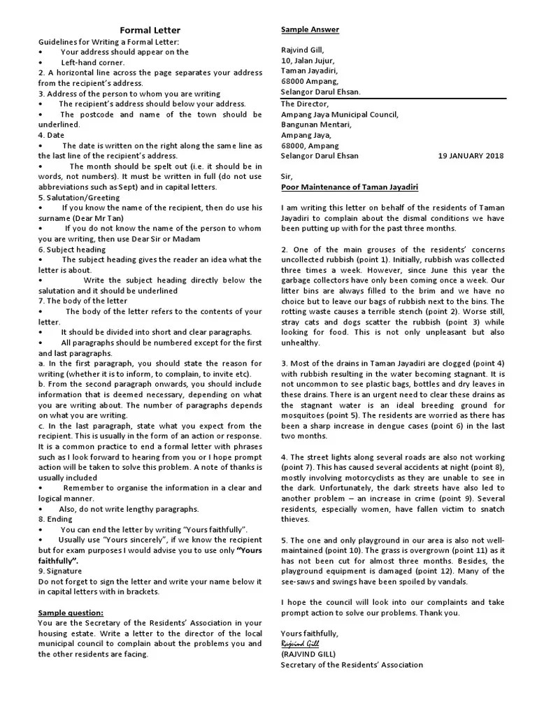 Formal Letter Format Spm 2020 / Formal Letter 1 Lecture Notes 2 Formal