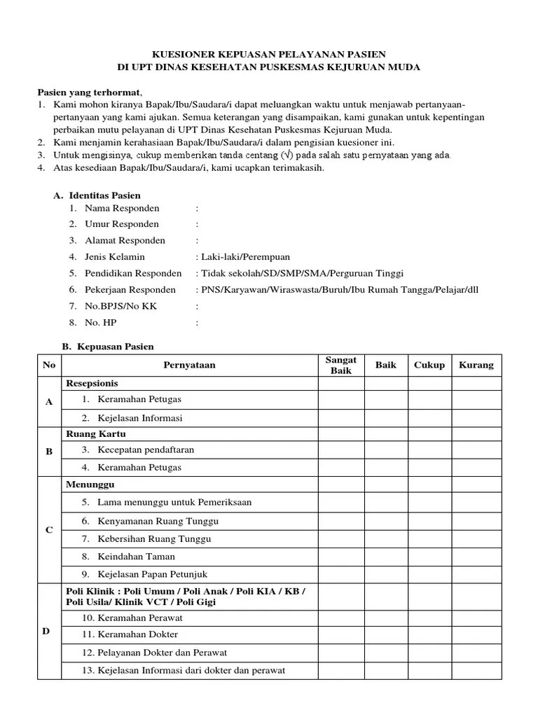 Dalam laporan hasil survey kepuasan pasien semester ii 2019 ini. Form Survey Kepuasan Pasien Ok Pdf