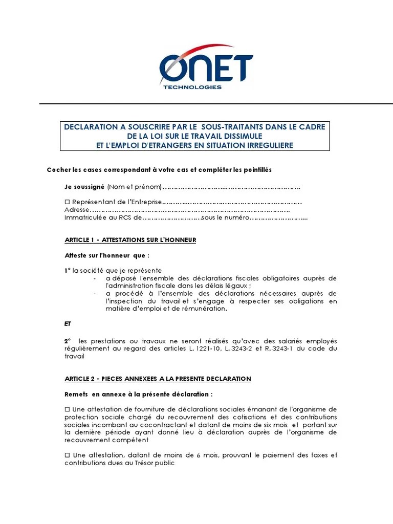 Si vous constatez que votre employeur déroge au code du travail (les règles de durée maximale du travail, le recours au travail dissimulé, etc.), contactez l&#x27;inspection du travail pour qu&#x27;elle intervienne. Declaration Lutte Contre Travail Dissimule Ot Pdf Justice Crime Et Violence