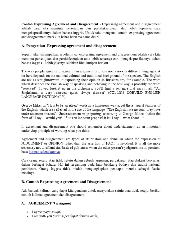 Contoh Expressing Agreement and Disagreement | PDF | Indonesian Language |  English Language