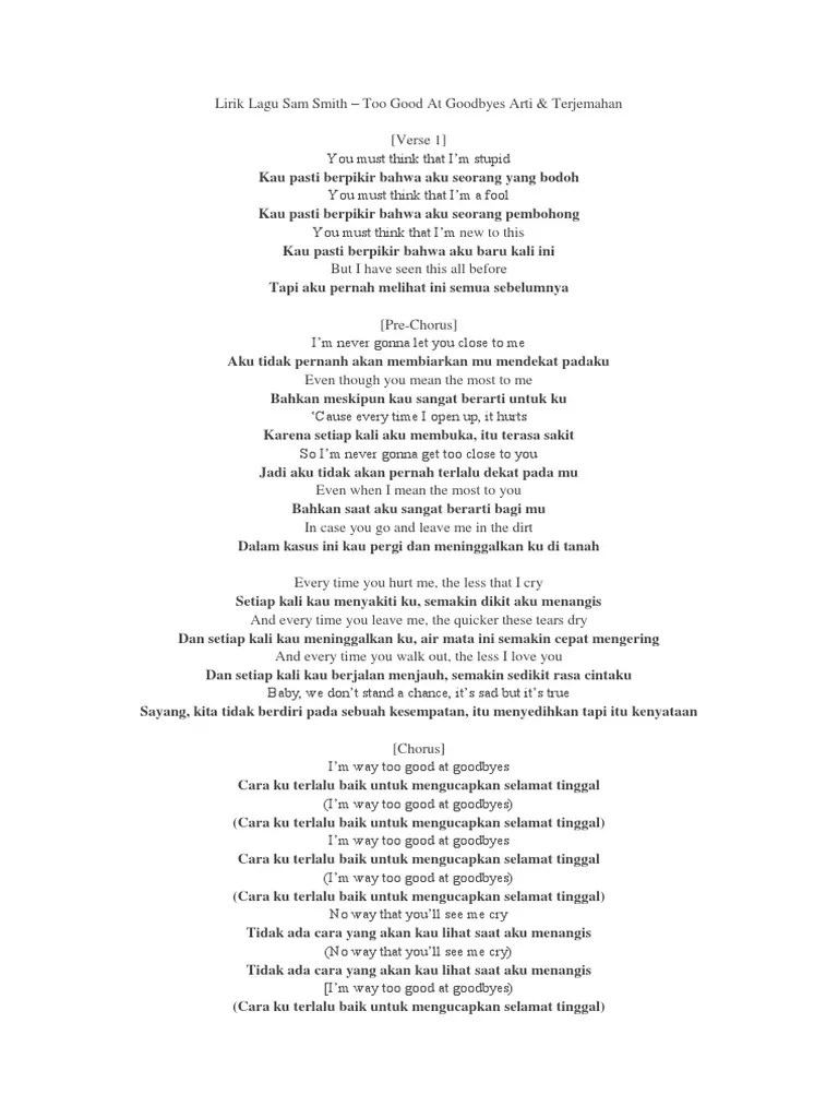 Lirik Lagu Too Good To Say Goodbye Bruno Mars Terjemahan