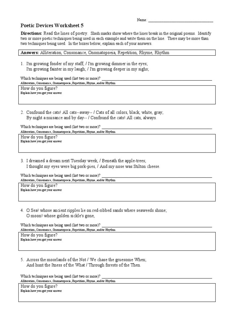 Sign, fax and printable from pc, ipad, tablet or mobile with pdffiller ✓ instantly. Poetic Devices Worksheet Pdf Rhyme Poetry
