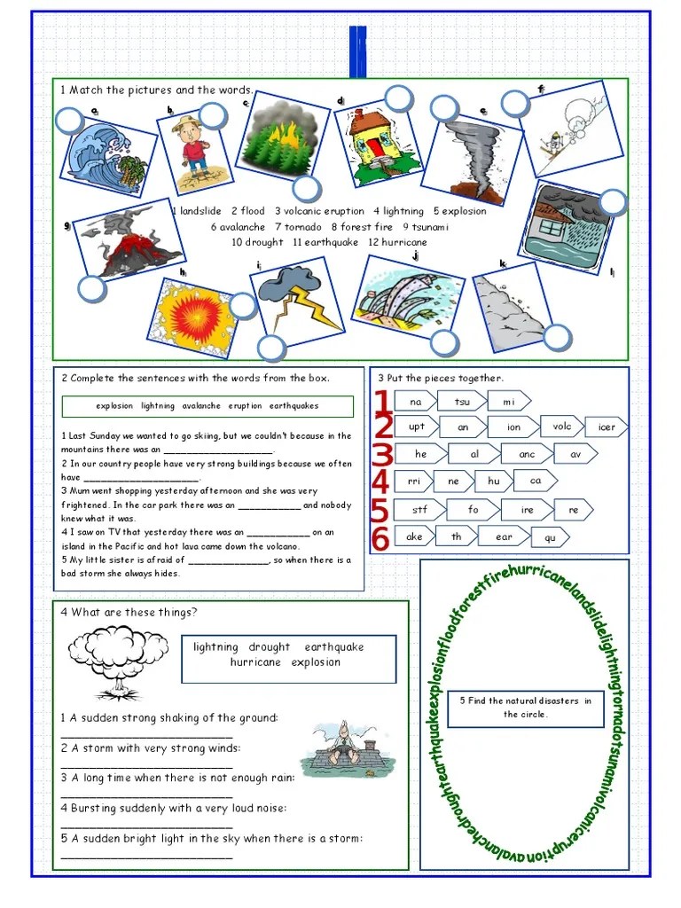 natural disasters vocabulary exercises fun activities