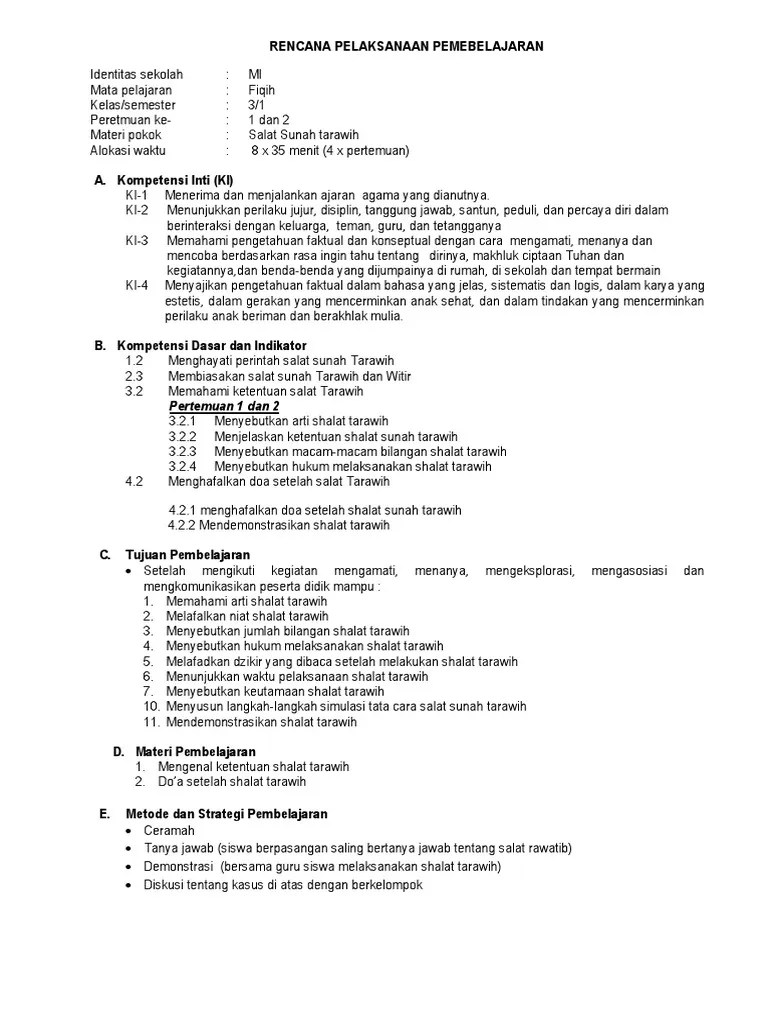 RPP Feqih Kelas III Tarawih Kurma 2013 | PDF