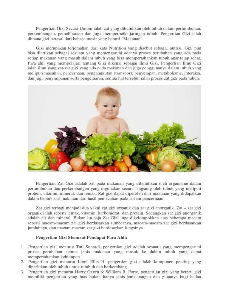 Upload Pengertian Gizi Secara Umum Ialah Zat Yang Dibutuhkan Oleh Tubuh  Dalam Pertumbuhan | PDF