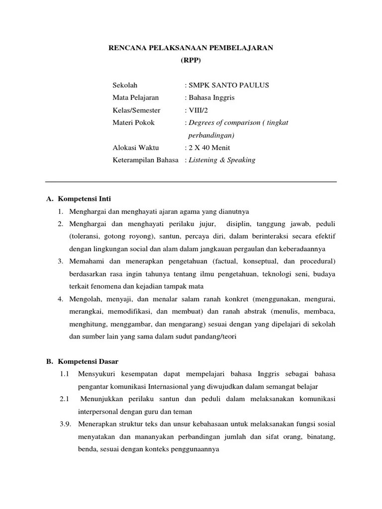Contoh RPP Bahasa Inggris Kelas 8 | PDF