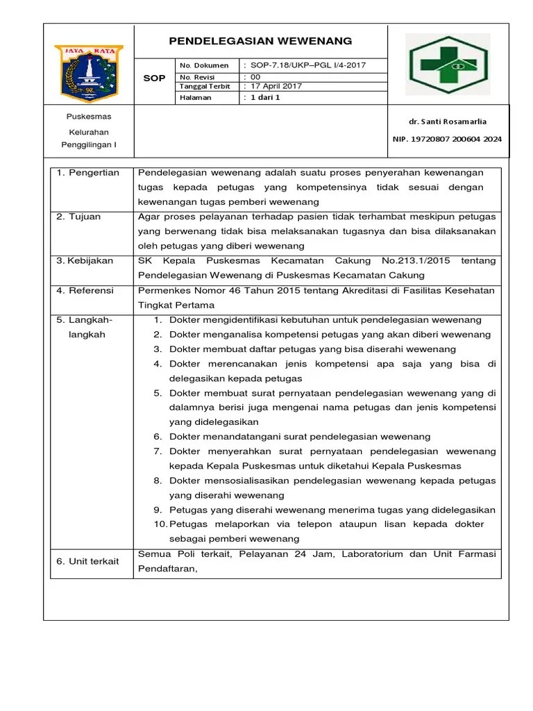Contoh surat pelimpahan wewenang … Contoh Sop Pendelegasian Wewenang Dokter Ke Perawat Beinyu Com