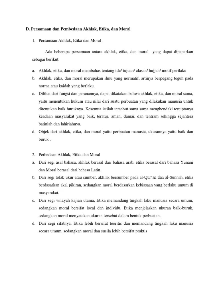 Persamaan Dan Perbedaan Akhlak | PDF