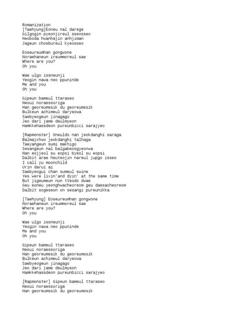 Lirik RM &amp; V 4 O&rsquo;clock