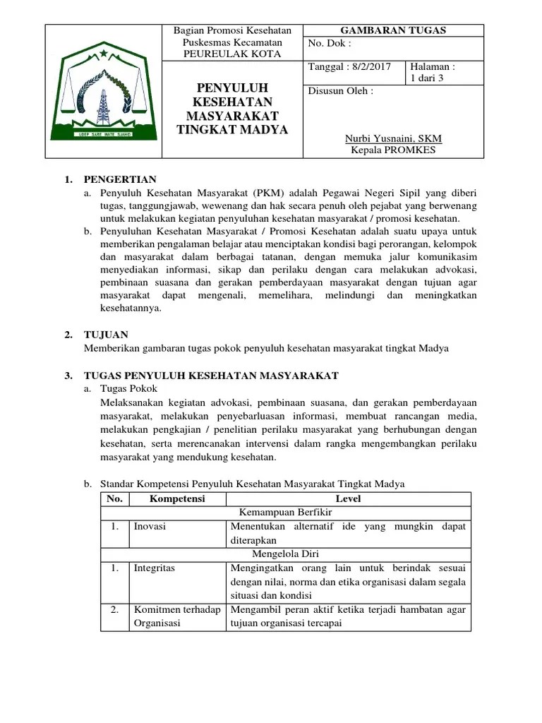 Uraian Tugas Penyuluh Kesmas Madya Dan Pratama | PDF