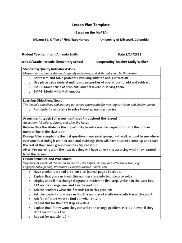When a math lesson template is taught by a teacher, he makes a plan which is basically a sketch of how things in the math lesson should be organized and taught in the class. Mopta Math Lesson Plan Pdf Lesson Plan Teachers