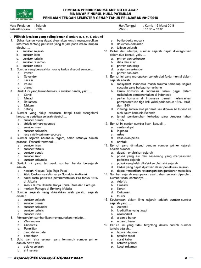 Rincian materi pelajaran sejarah kelas x semester dua. Contoh Soal Essay Sejarah Peminatan Belajar Bareng