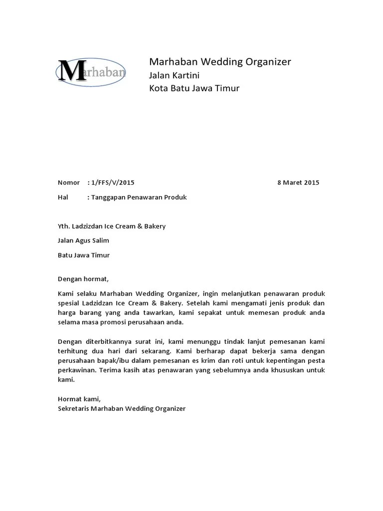 Surat Balasan Terhadap Surat Penawaran Wedding Organizer