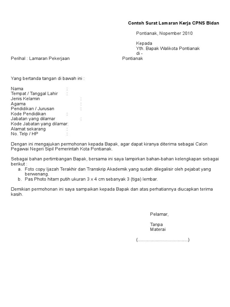 Contoh surat lamaran ke inspektorat : Contoh-surat-lamaran-cpns-bidan-Doc.doc