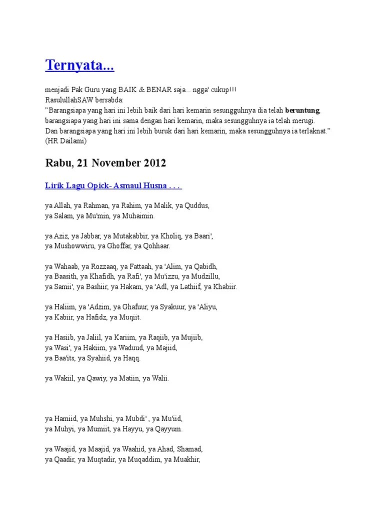 Tercepat Asmaul Husna Lirik