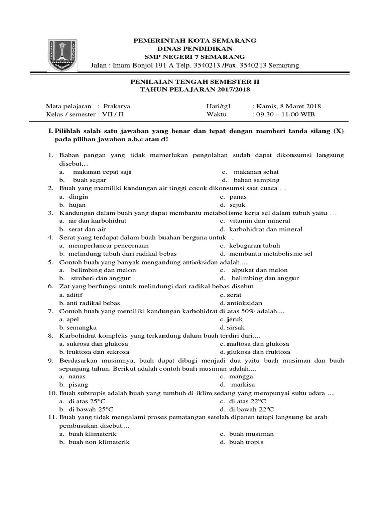Pengolahan produk kerajinan dan bahan lunak (bab 1). Soal Pts Prakarya Pengolahan Kelas Vii Pdf