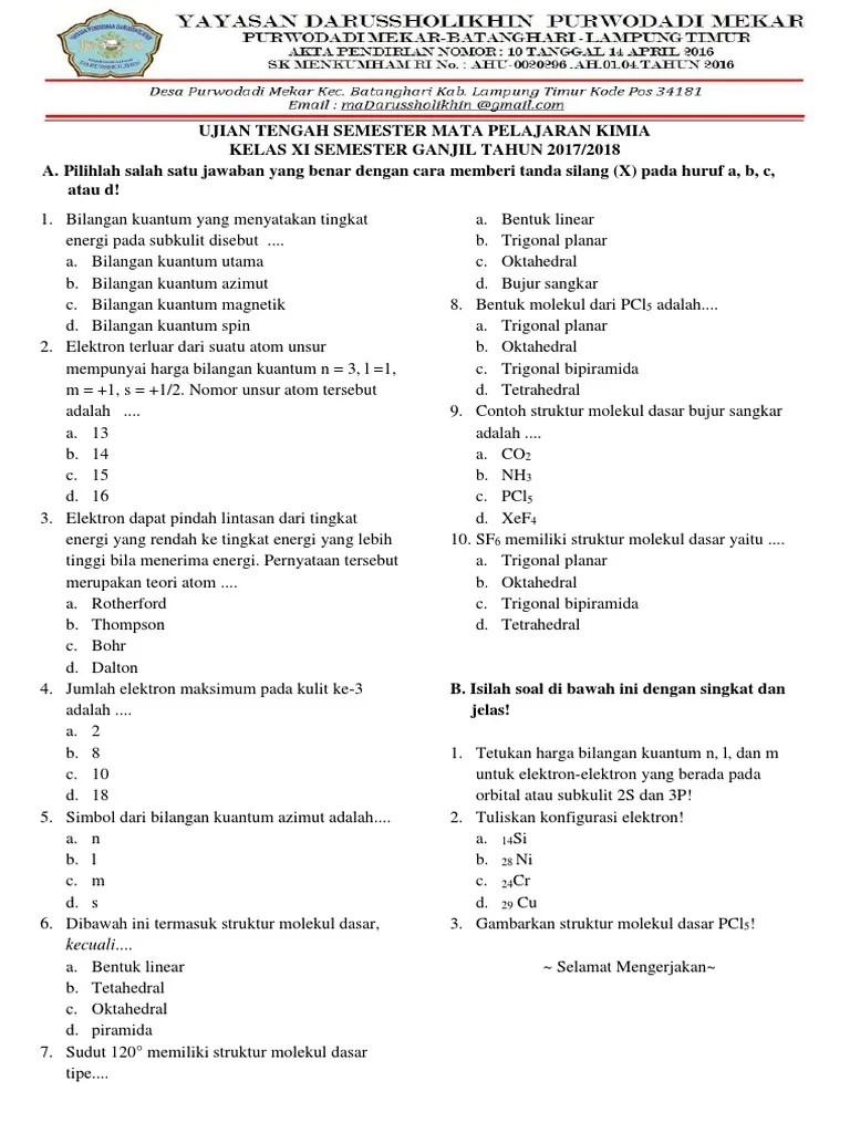 Saras sasmita kisi kisi soal pembahasan . Contoh Soal Kimia Semester 1 Kelas 11 Contoh Soal Terbaru