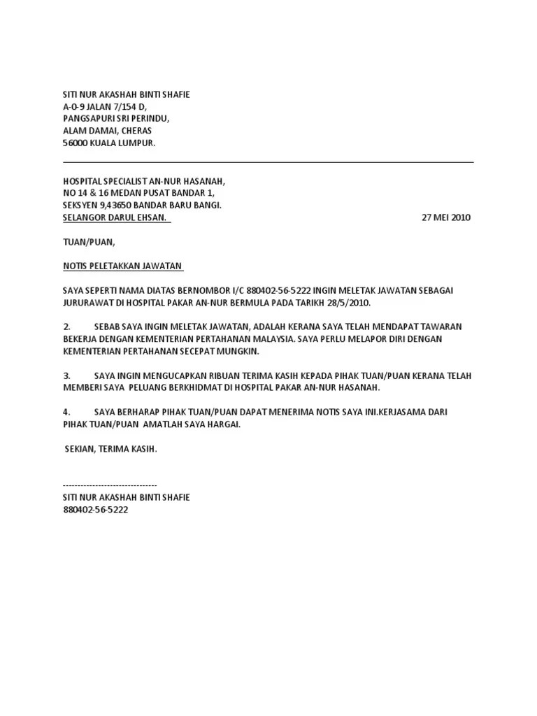 Contoh surat penarikan notis berhenti kerja via iarblogg.web.app. Surat Rasmi Notis 24 Jam Dioedpr