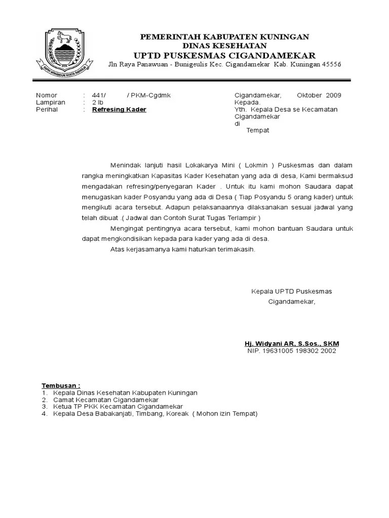 4 ) melaksanakan pengabdian pada masyarakat dalam bentuk. Surat Pelatihan Kader